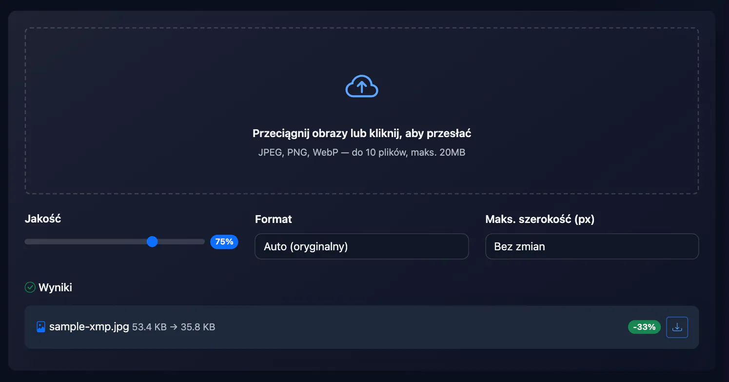 Kompresja obrazów — wynik: kompresja obrazu testowego