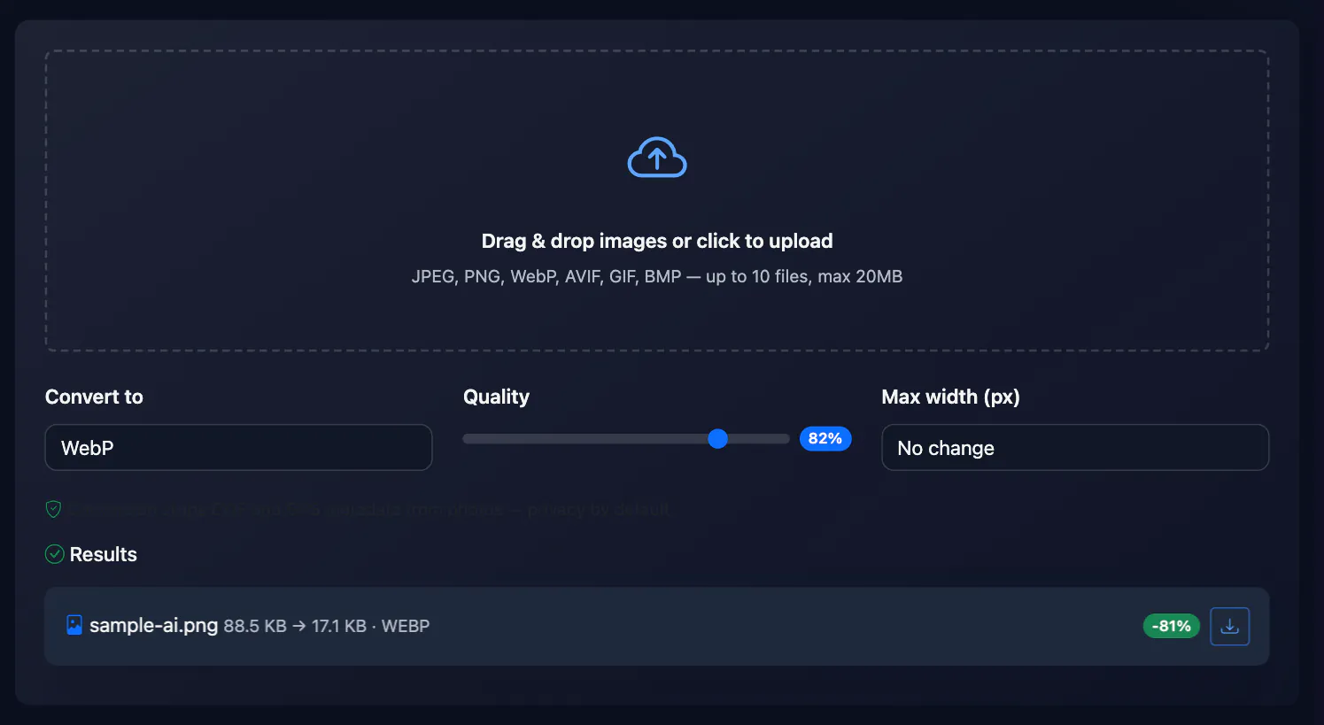 Image converter result: converting a test image