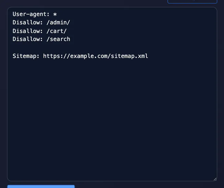 Генератор robots.txt — результат: robots.txt для example.com