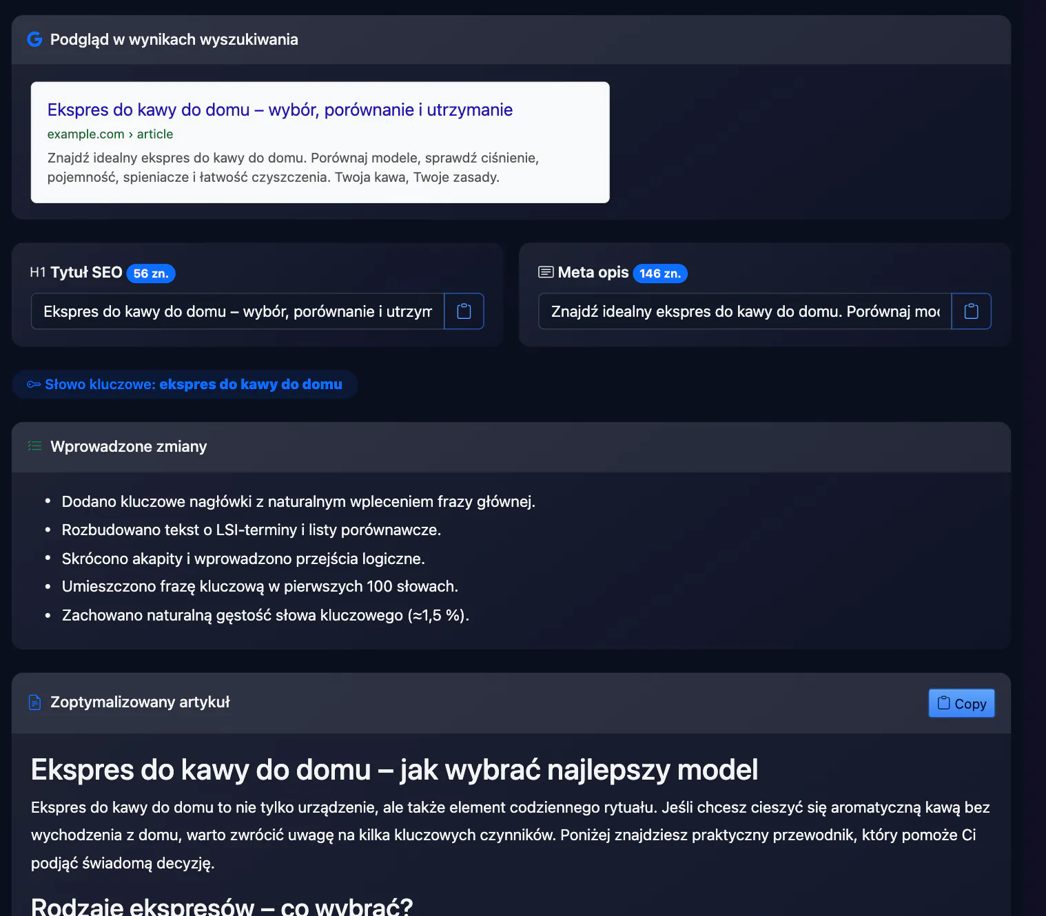 Optymalizacja SEO artykułu — wynik: Podgląd w wynikach wyszukiwania
