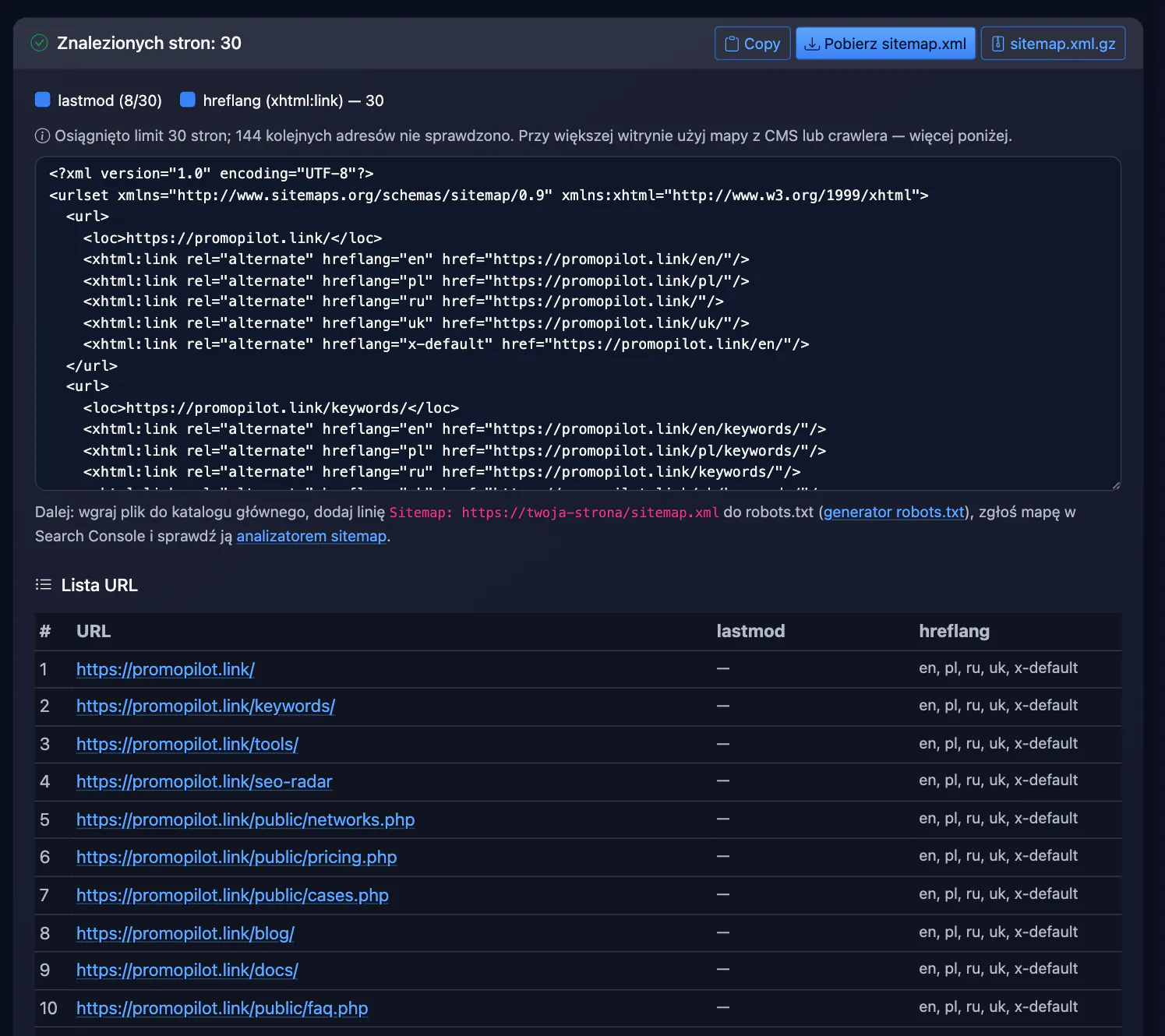 Generator Sitemap XML — wynik: Znalezionych stron: 30 Copy Pobierz sitemap.xml sitemap.xml.gz