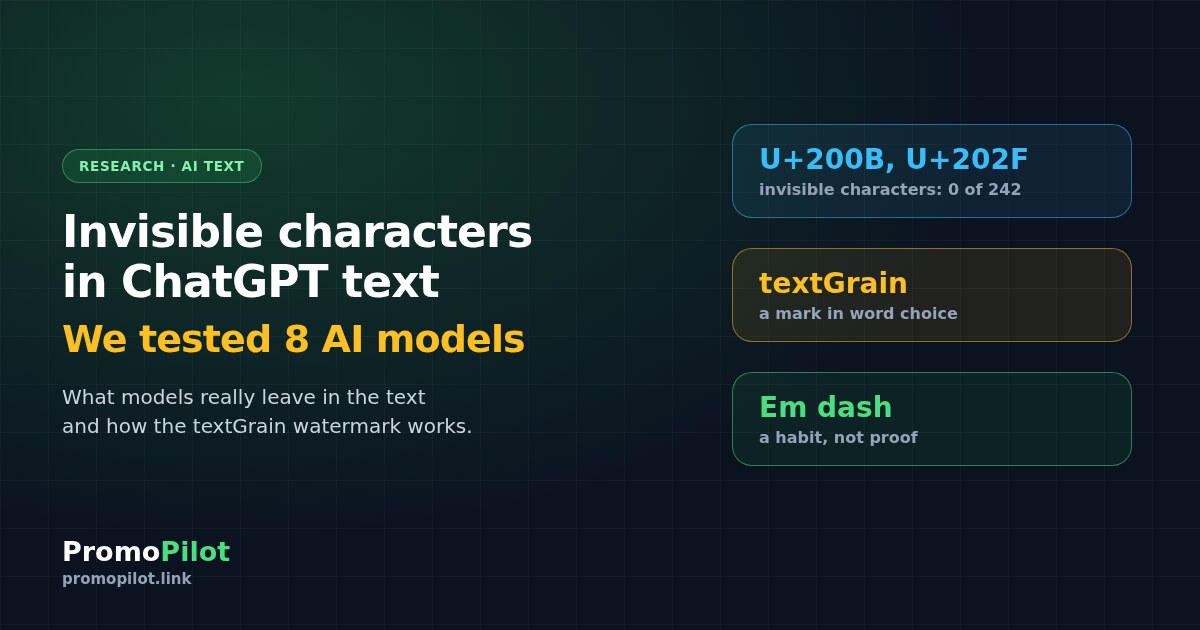 Invisible Characters in ChatGPT Text: We Tested 8 AI Models (and the textGrain Watermark)