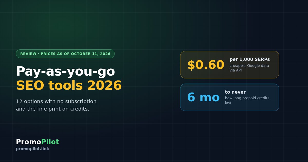 Pay-as-you-go SEO tools in 2026: 12 options with no subscription, prices and credit expiry