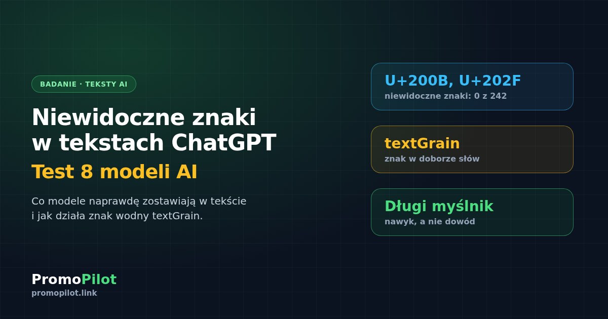 Niewidoczne znaki w tekstach ChatGPT: test 8 modeli AI i znak wodny textGrain (2026)
