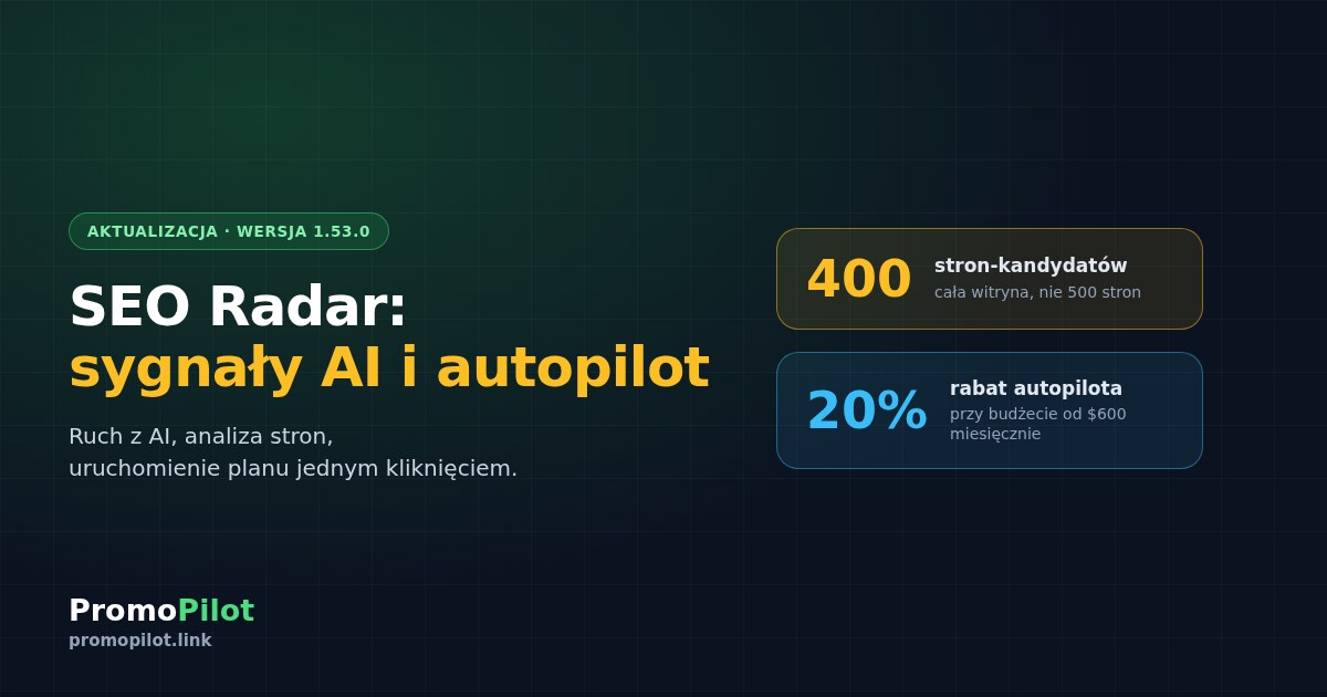 SEO Radar: ruch z AI, analiza stron, uruchomienie planu i autopilot z rabatem do 20%