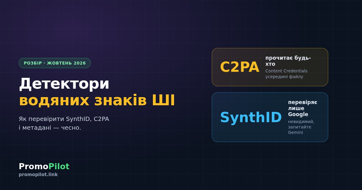 Детектор водяних знаків ШІ: як перевірити SynthID, C2PA і метадані зображень, відео та аудіо