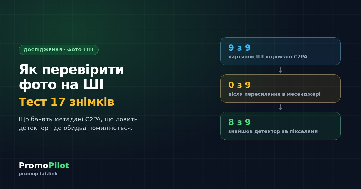 Як перевірити фото на ШІ: тест 17 знімків, метаданих C2PA і детектора (2026)