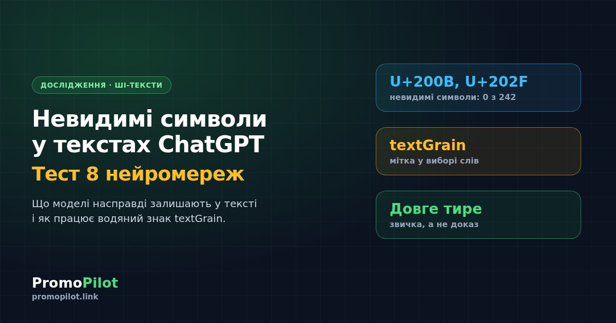 Невидимі символи в текстах ChatGPT: тест 8 нейромереж і водяний знак textGrain (2026)